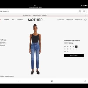 NWOT Mother The Swooner Rascal 29